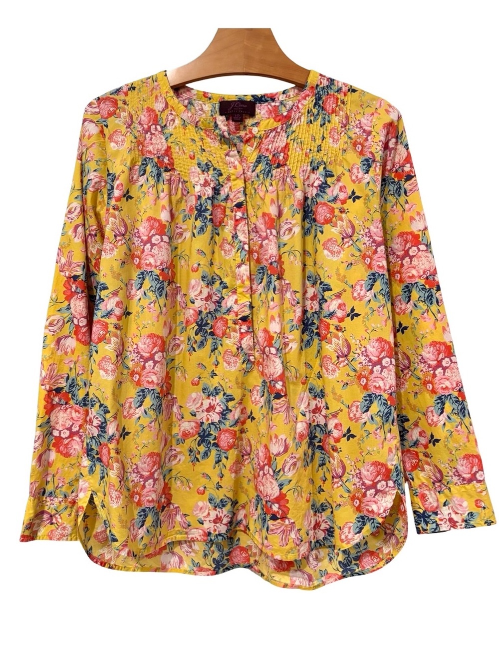 J. Crew Liberty Floral Cotton Blouse Size 10 Yellow Pink